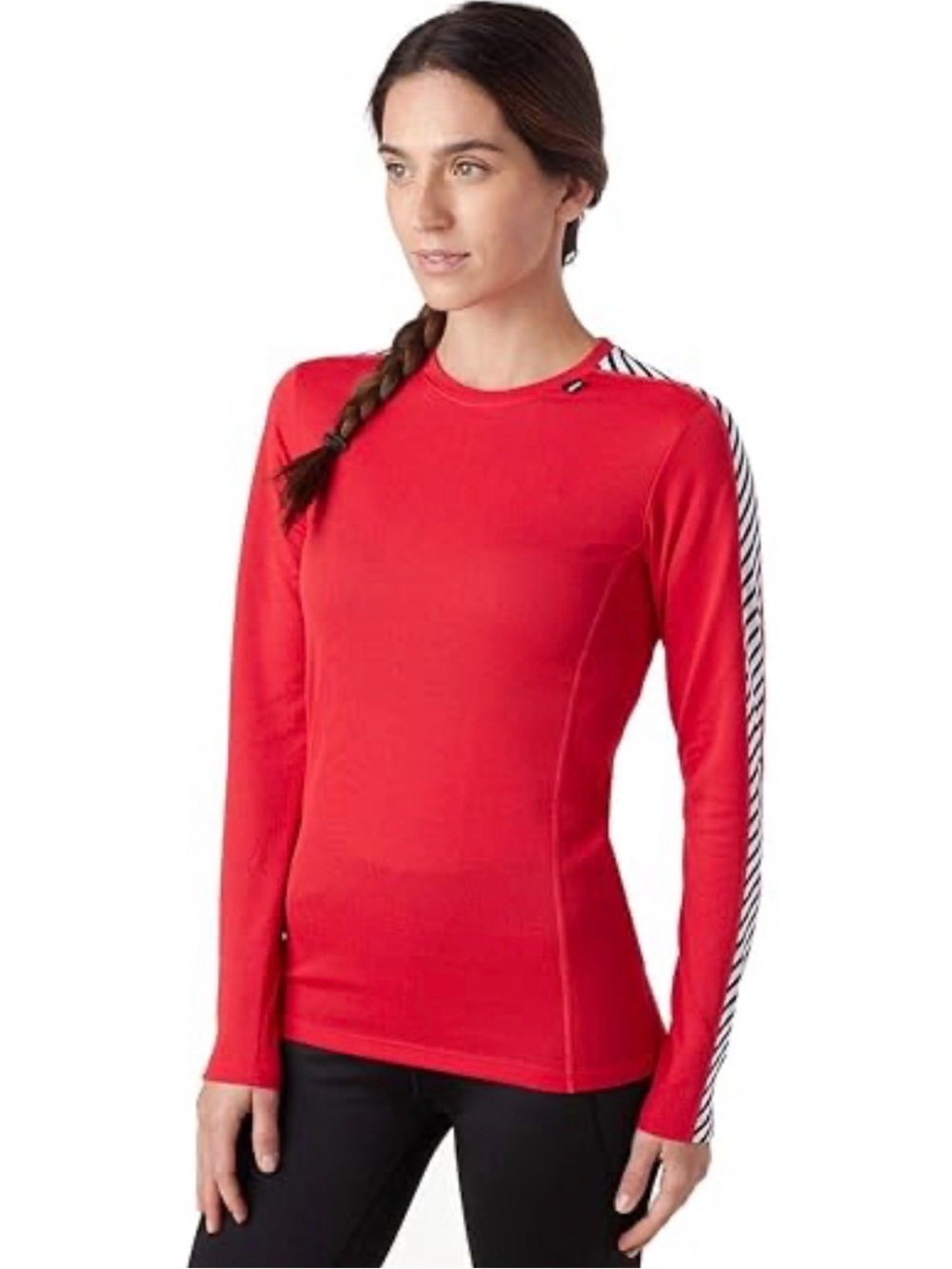 Helly Hansen Base Layer Merino Wool Top Lifa Womens Medium Red Stripe Sleeve
